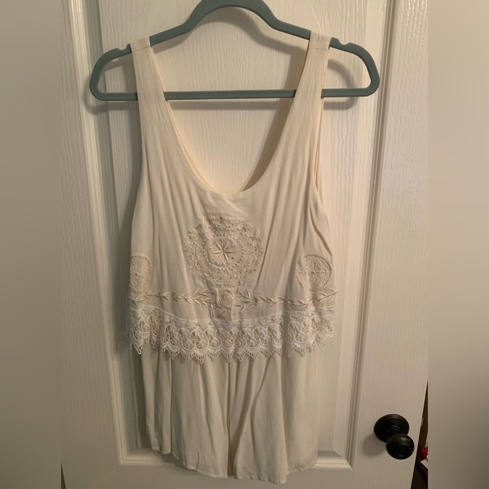 Boutique Cream Boho Embroidered Romper